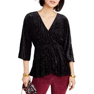 Anthropologie By Anthropologie Aleksa Burnout Velvet Faux Wrap Top Black Sz M